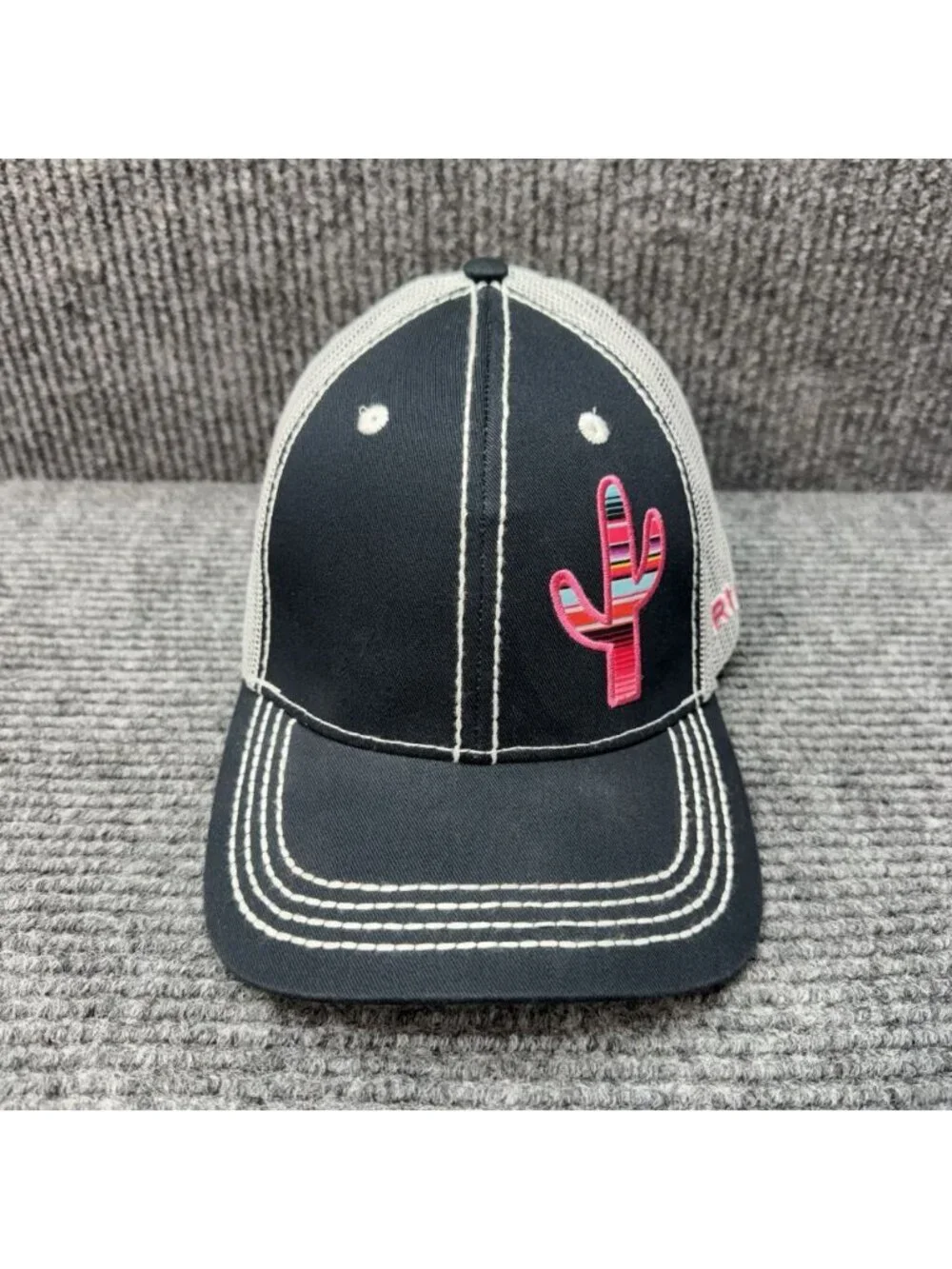 Ariat Trucker Hat Cap Cactus Thick Stitch Black Pink Mesh Back Cowgirl Western